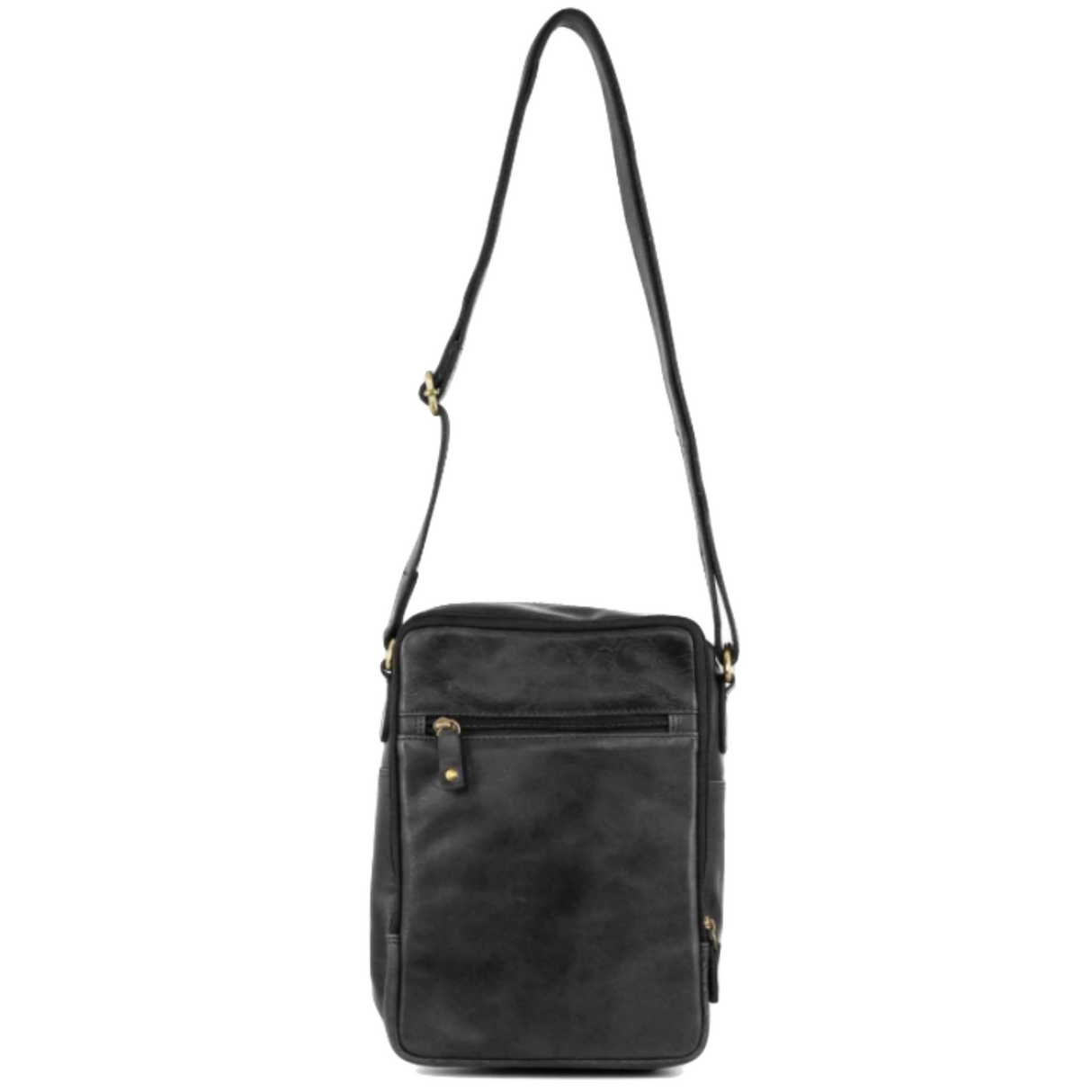 Pierre Cardin Rustic Leather Tablet Bag Cross Body Messenger - Black