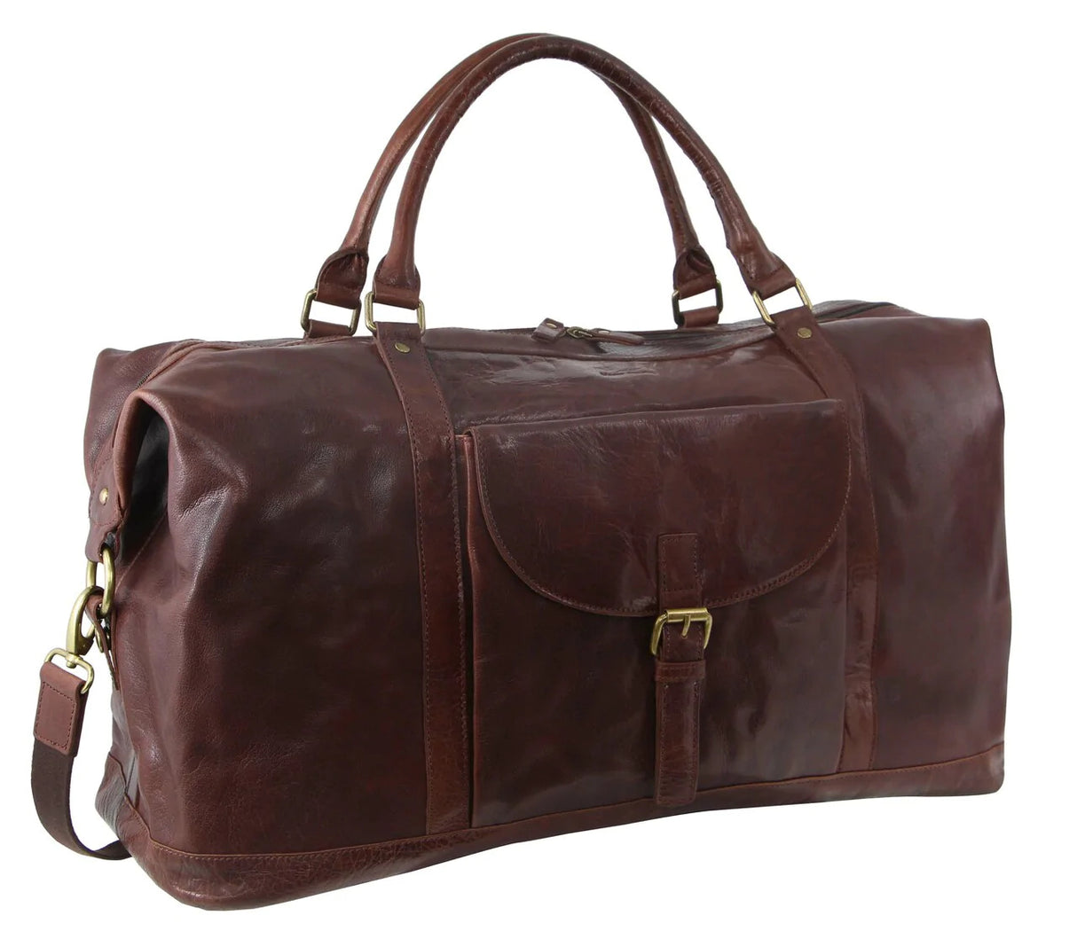 Pierre Cardin Mens Leather Business Overnight Duffle Bag - Chocolate