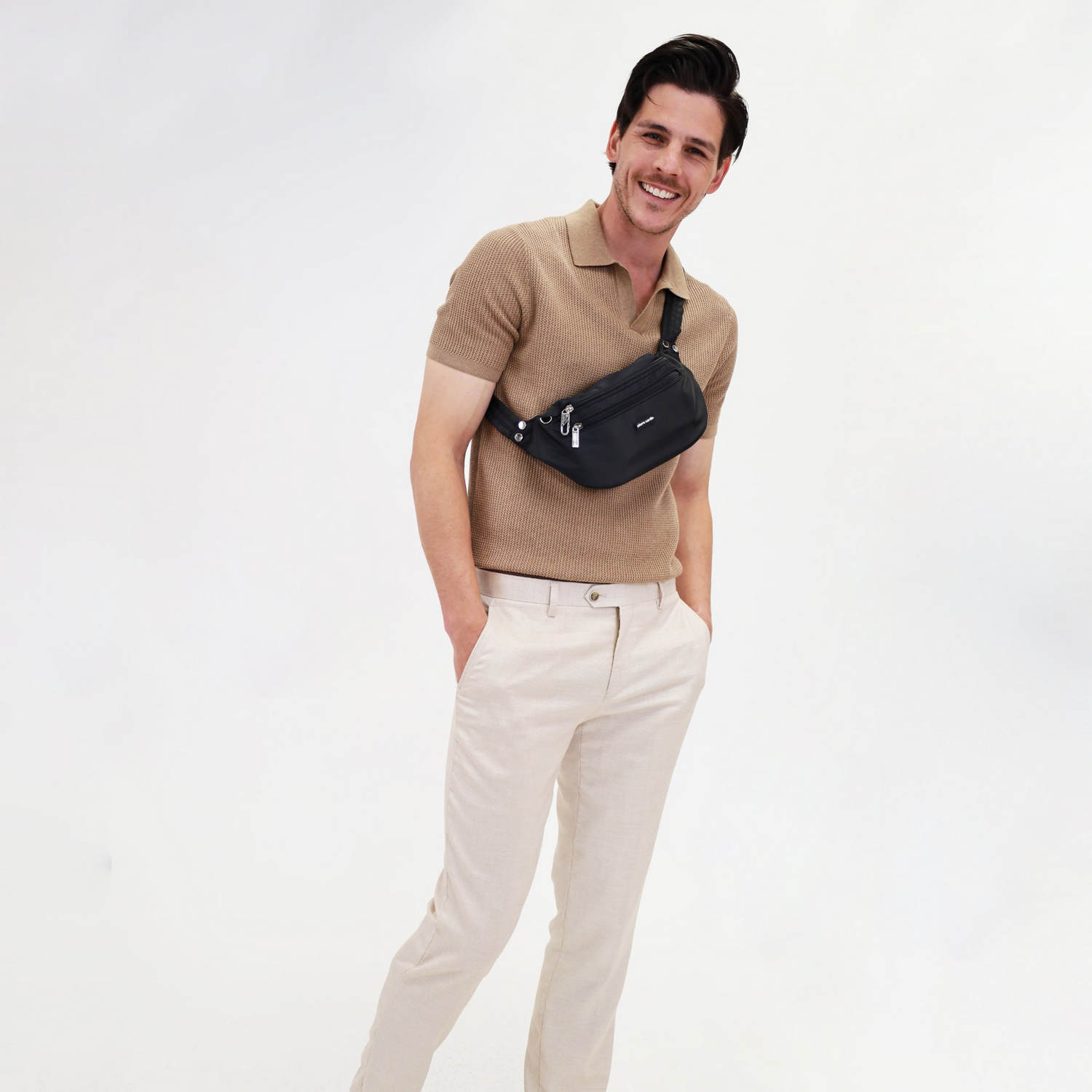 Pierre Cardin Slash Proof Waist Belt Bum Bag Travel RFID Anti-Theft Mens Black