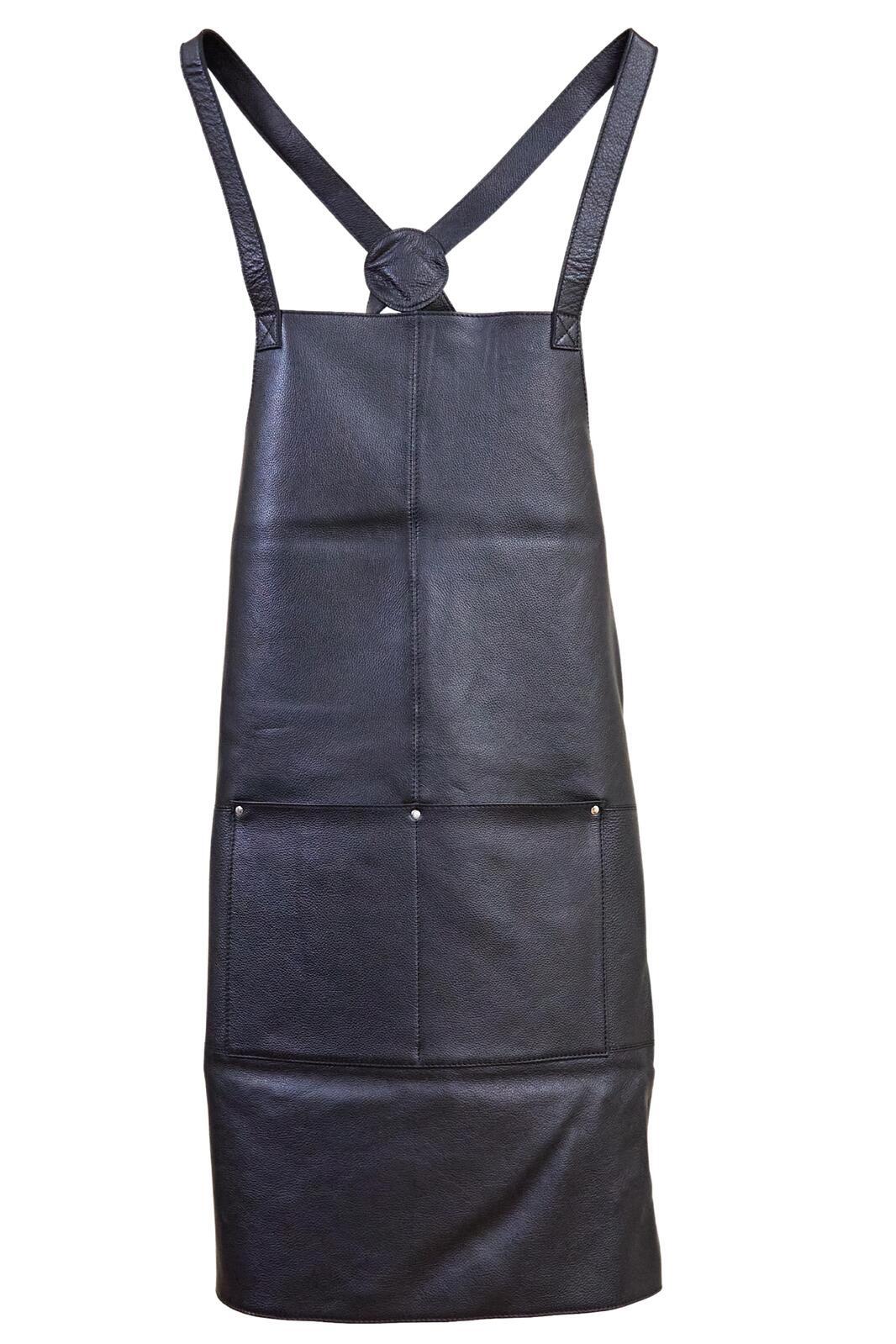 Pierre Cardin Professional Leather Apron Butcher Woodwork Hairdressing Barber Chef - Matte Black
