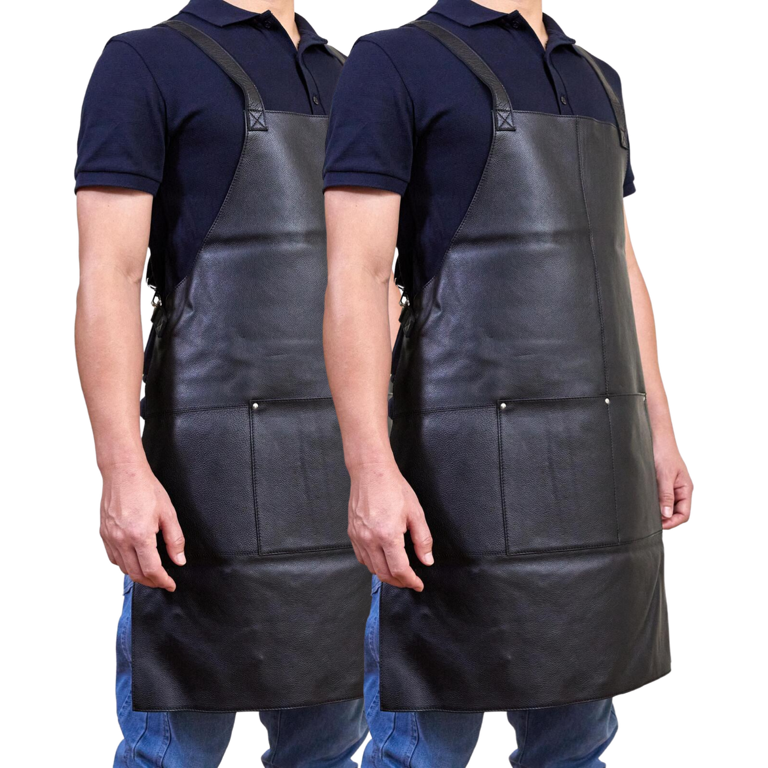 2x Pierre Cardin Professional Leather Apron Butcher Woodwork Barber Chef - Matte Black