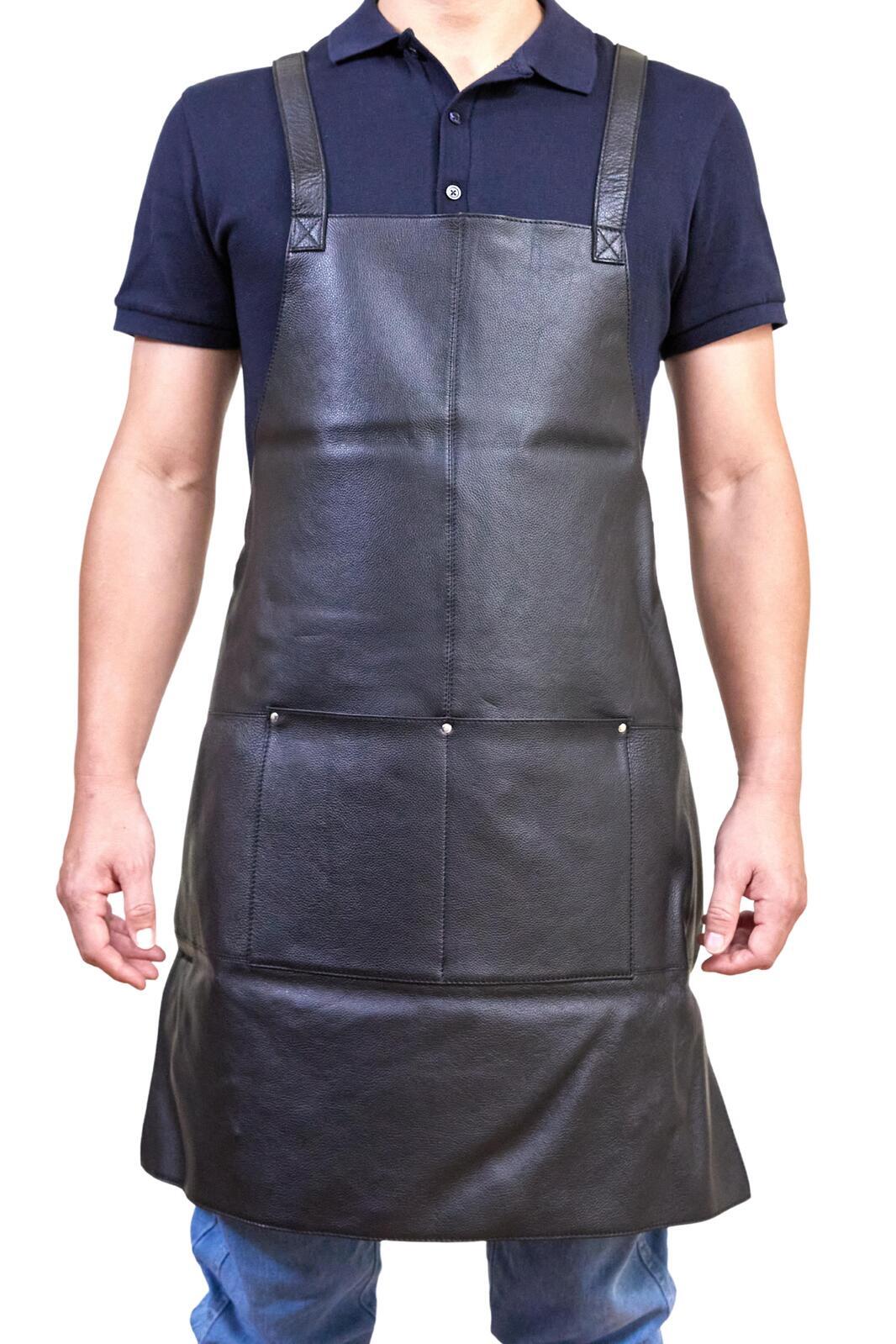 Pierre Cardin Professional Leather Apron Butcher Woodwork Hairdressing Barber Chef - Matte Black