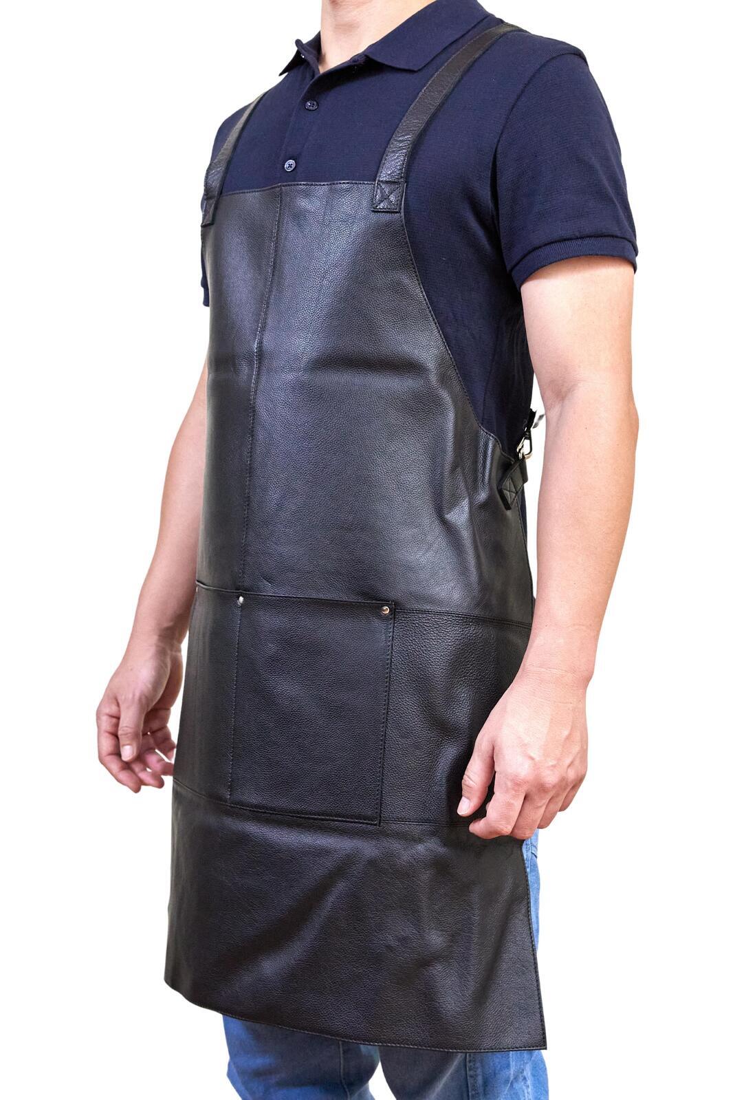 Pierre Cardin Professional Leather Apron Butcher Woodwork Hairdressing Barber Chef - Matte Black
