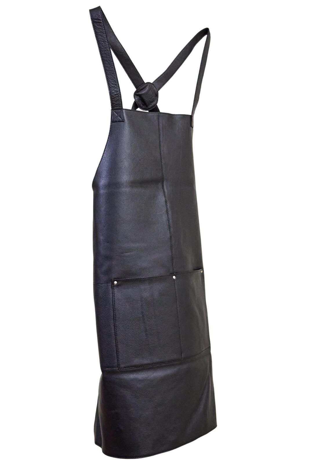 Pierre Cardin Professional Leather Apron Butcher Woodwork Hairdressing Barber Chef - Matte Black