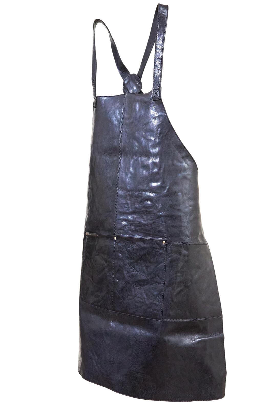 2x Pierre Cardin Professional Leather Apron Butcher Woodwork Barber Chef - Shiny Black