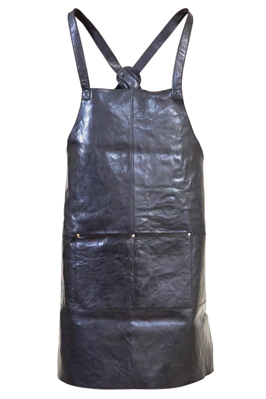 Pierre Cardin Professional Leather Apron Butcher Woodwork Hairdressing Barber Chef - Shiny Black