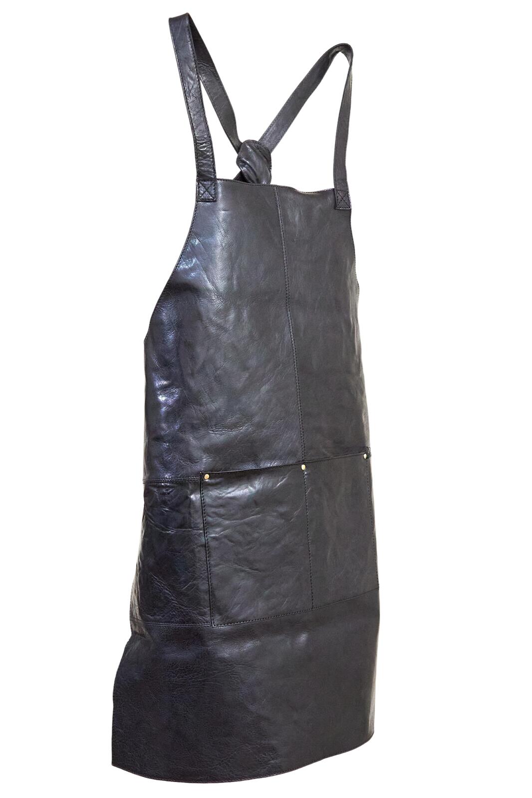 Pierre Cardin Professional Leather Apron Butcher Woodwork Hairdressing Barber Chef - Shiny Black