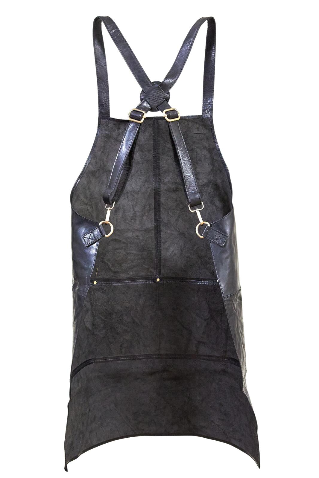 Pierre Cardin Professional Leather Apron Butcher Woodwork Hairdressing Barber Chef - Shiny Black