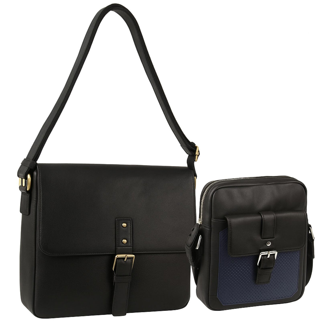 Pierre Cardin Leather Business Bag & Organizer Crossbody Bag Set - Black