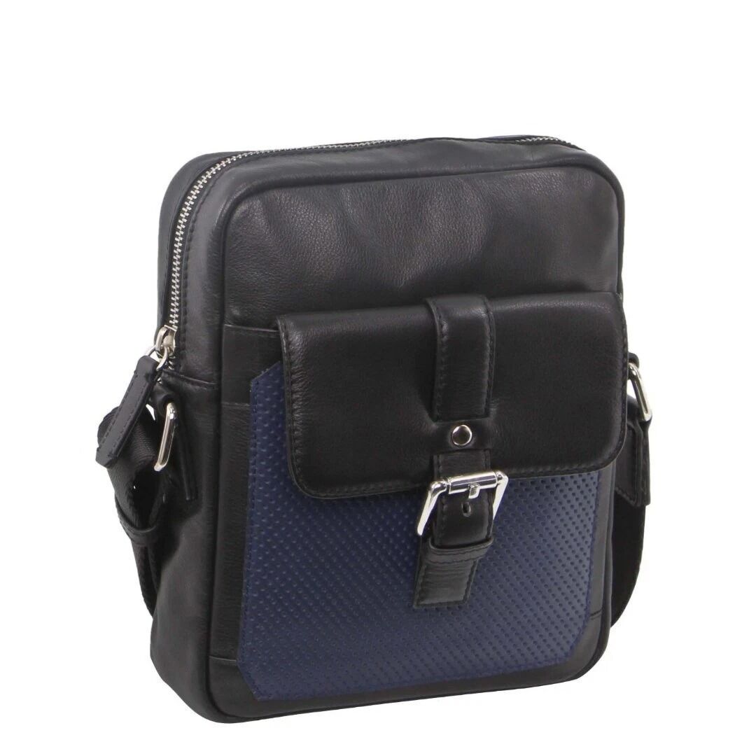 Pierre Cardin Leather Business Bag & Organizer Crossbody Bag Set - Black