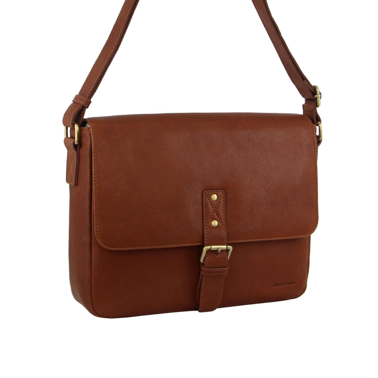 Pierre Cardin Leather Business Bag in Dark Tan with Laptop/Computer Sleeve
