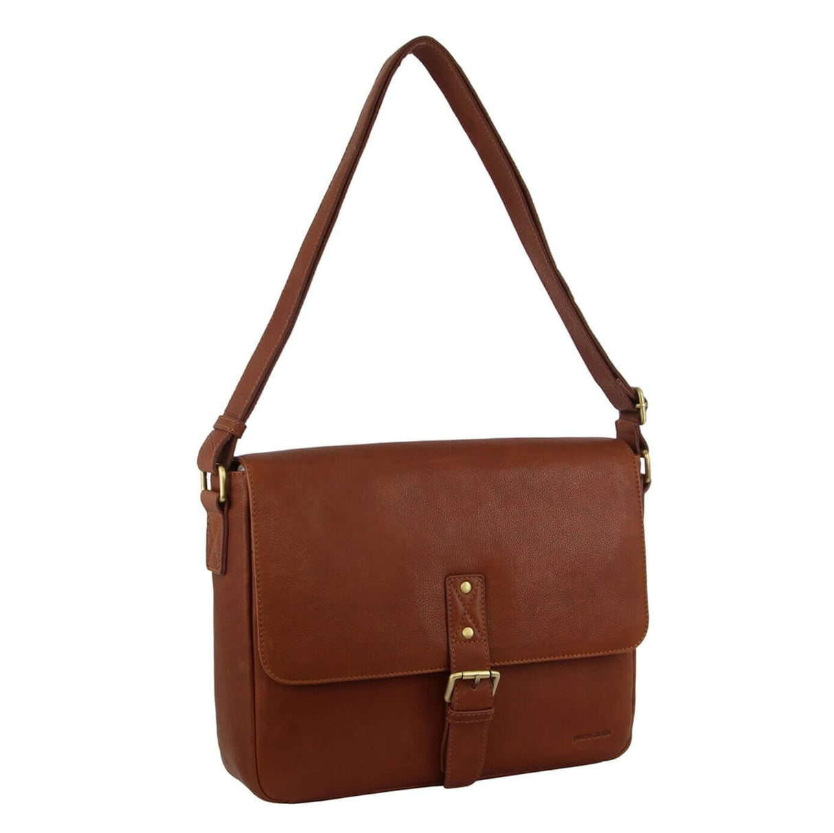 Pierre Cardin Leather Business Bag in Dark Tan with Laptop/Computer Sleeve