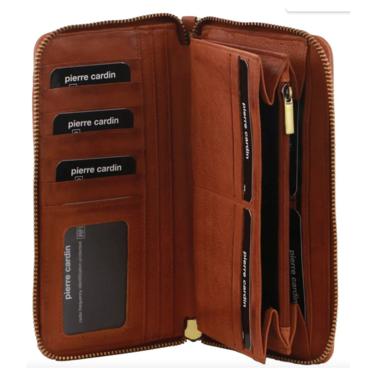 Pierre Cardin Womens Leather Zip Around Wallet - Cognac (w/ Wristlet)