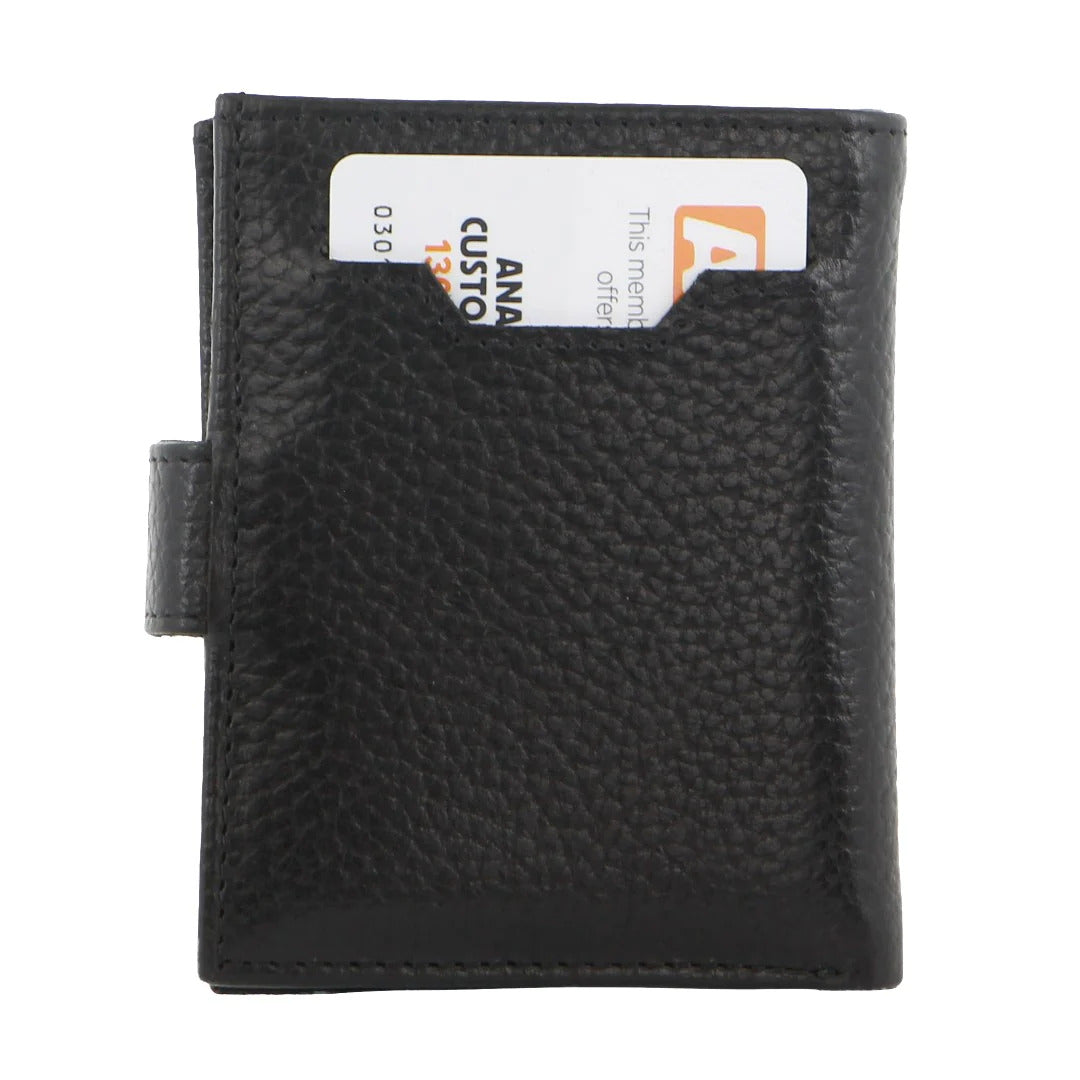 Pierre Cardin Leather Smart Slide Card Holder Tab Wallet with Buckle RFID - Black
