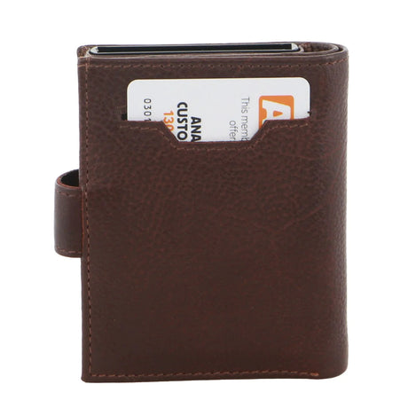 Pierre Cardin Leather Smart Slide Card Holder Tab Wallet with Buckle RFID - Brown