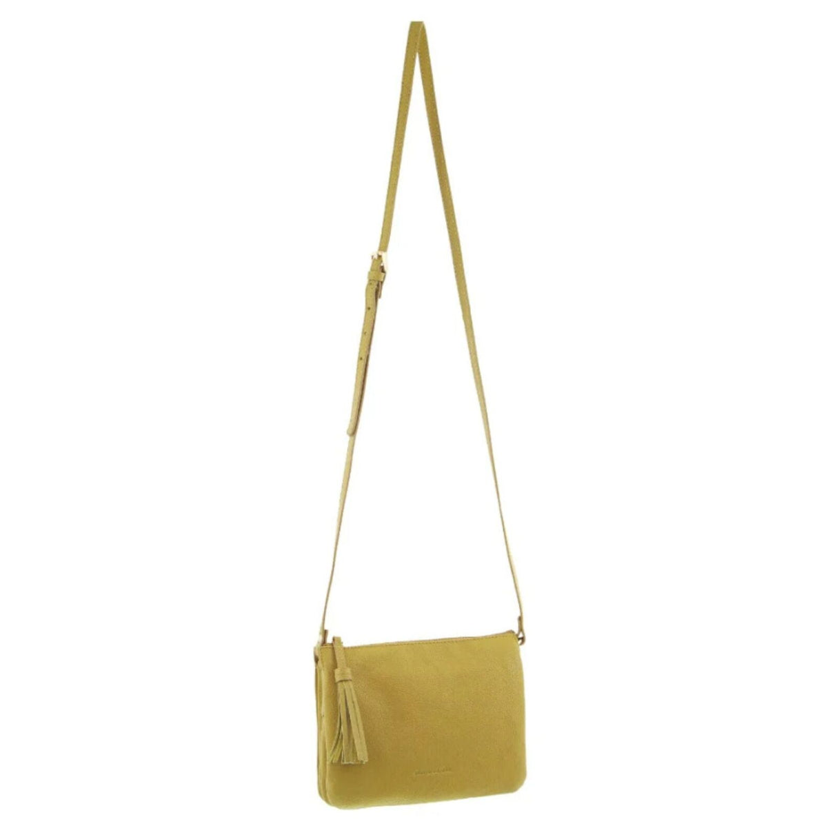 Pierre Cardin Leather Crossbody Bag Tassel Triple Compartment Strap - Yellow