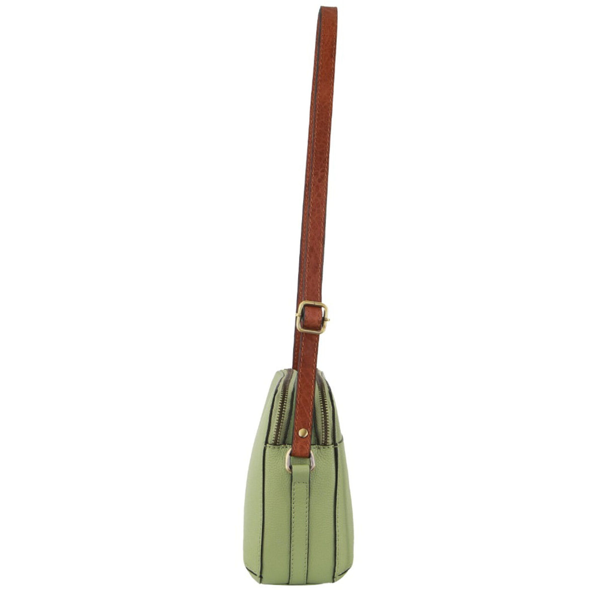 Pierre Cardin Leather Cross Body Bag - Dual Zip Shoulder Clutch - Jade Green