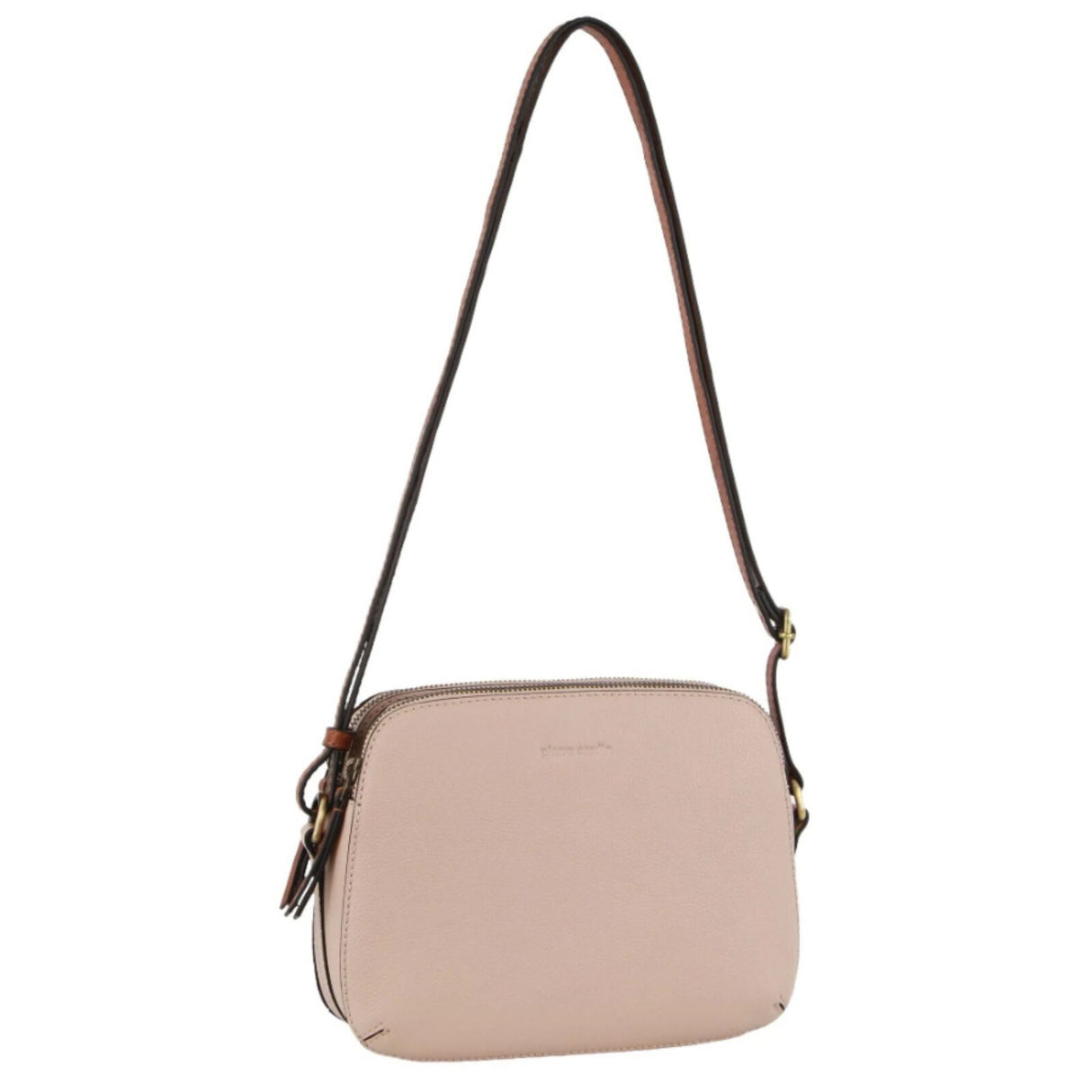 Pierre Cardin Leather Cross Body Bag - Dual Zip Shoulder Clutch - Nude