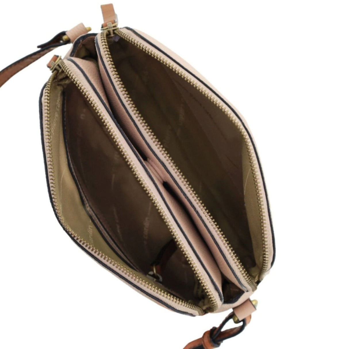 Pierre Cardin Leather Cross Body Bag - Dual Zip Shoulder Clutch - Nude