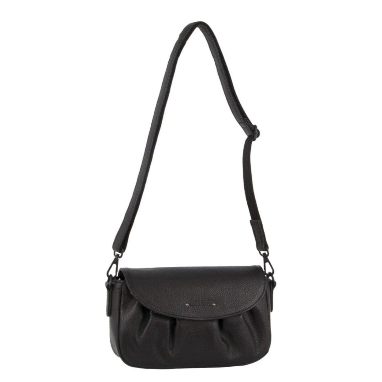 Pierre Cardin Leather Crossbody Bag Pleated Adjustable Detachable Strap - Black