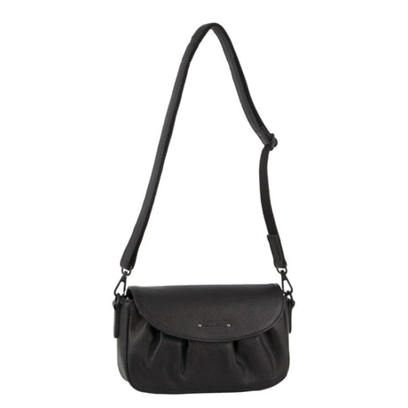 Pierre Cardin Leather Crossbody Bag Pleated Adjustable Detachable Strap - Black
