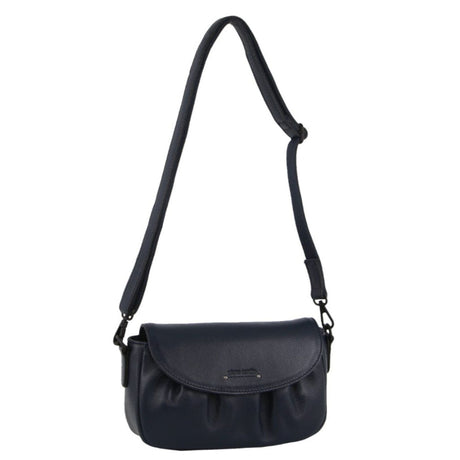 Pierre Cardin Leather Crossbody Bag Pleated Adjustable Detachable Strap - Navy