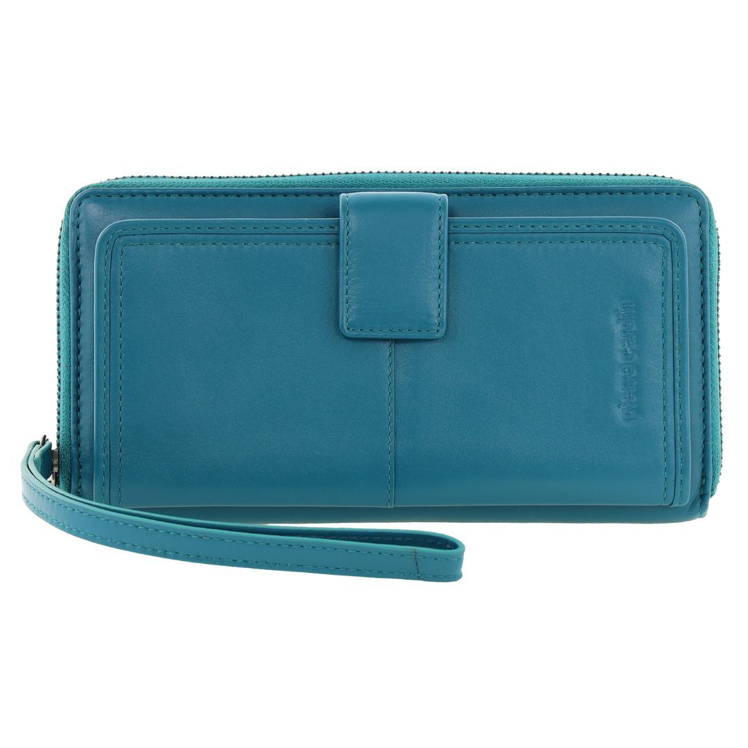 Pierre Cardin Womens Leather RFID Zip Around Wallet - Turquoise (w/ Wristlet)