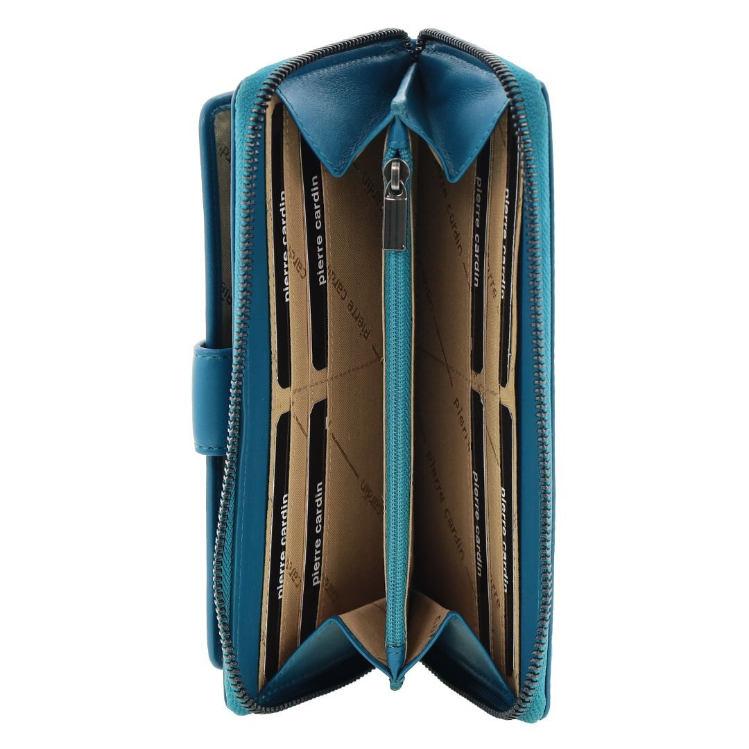 Pierre Cardin Womens Leather RFID Zip Around Wallet - Turquoise (w/ Wristlet)