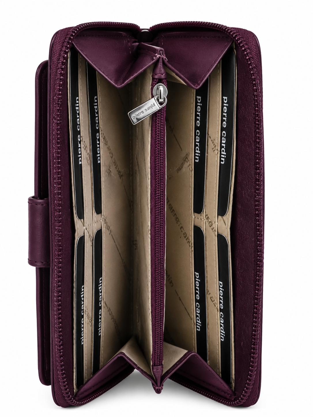 Pierre Cardin Womens Leather Zip Around Wallet RFID Blocking w/ Wristlet in Wine