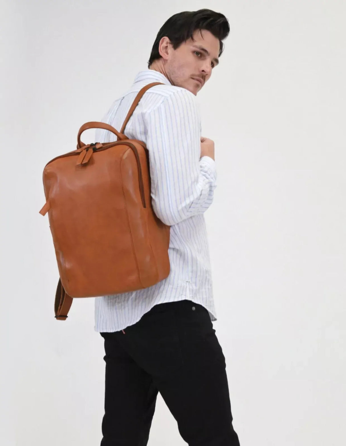 Pierre Cardin Leather Business/Laptop Backpack Bag in Cognac