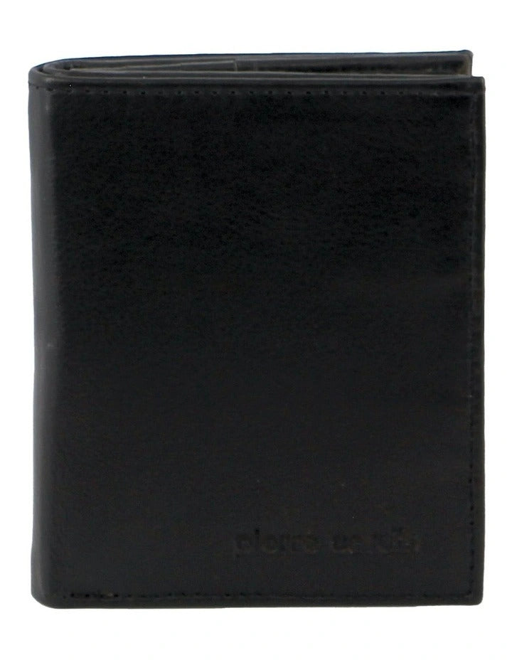 Pierre Cardin Mens Slim Bi-Fold Leather Wallet Rustic w/ RFID Protection in Black