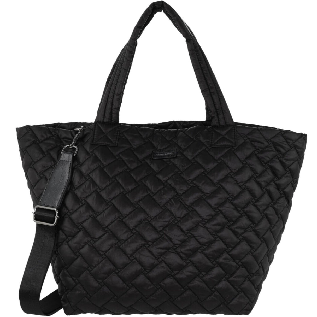 Pierre Cardin Womens Casual Nylon Padded Shoulder Tote Bag - Black