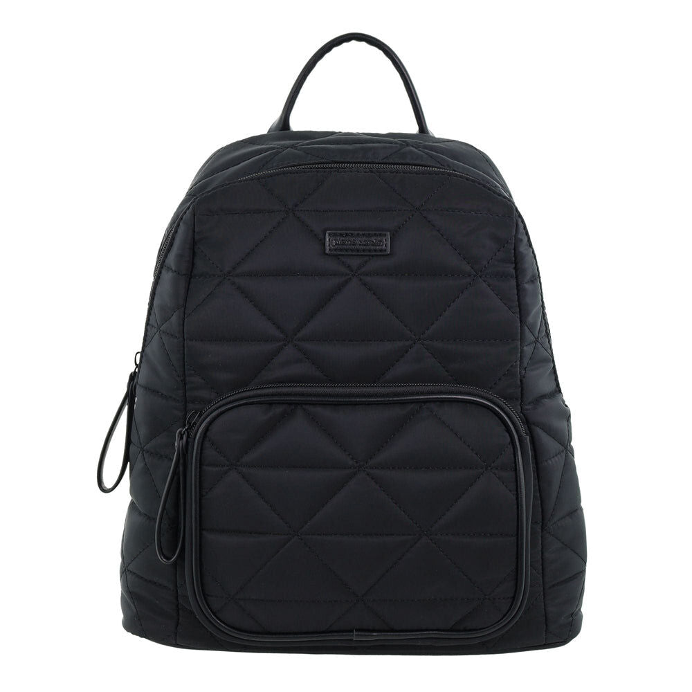 Pierre Cardin Nylon Quilted Casual Travel Backpack Bag - Black