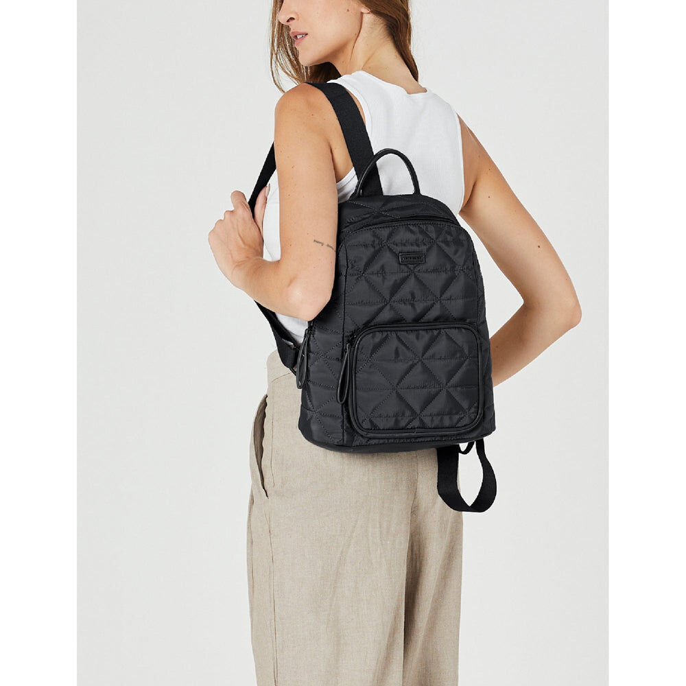 Pierre Cardin Nylon Quilted Casual Travel Backpack Bag - Black