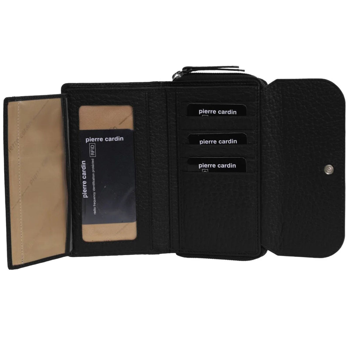 Pierre Cardin Ladies Tri-Fold Tab Wallet - Black/Taupe