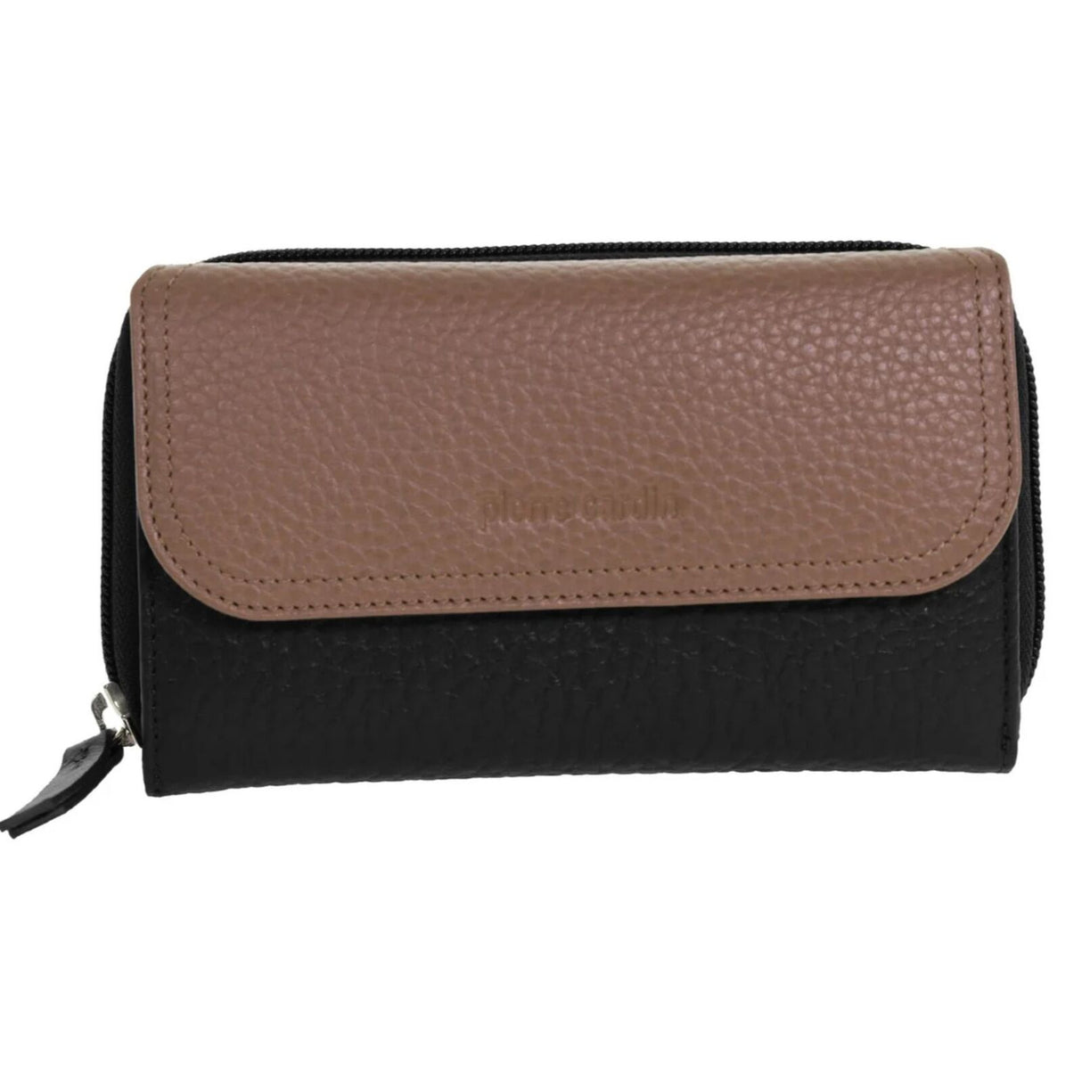 Pierre Cardin Ladies Tri-Fold Tab Wallet - Black/Taupe
