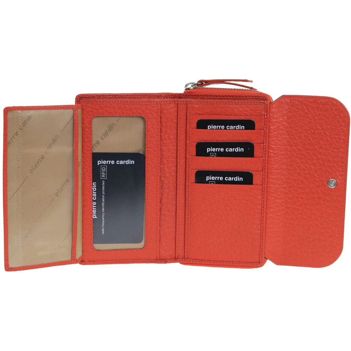Pierre Cardin Ladies Tri-Fold Tab Wallet in Orange/Taupe