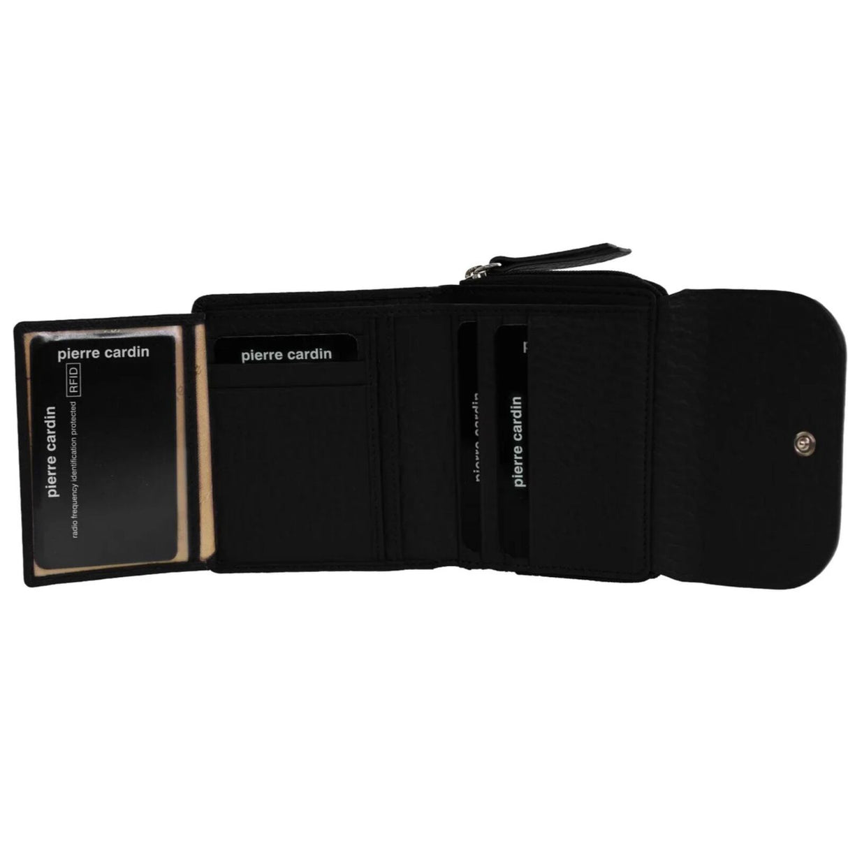 Pierre Cardin Ladies Leather Tri-Fold Tab Wallet - Black/Taupe