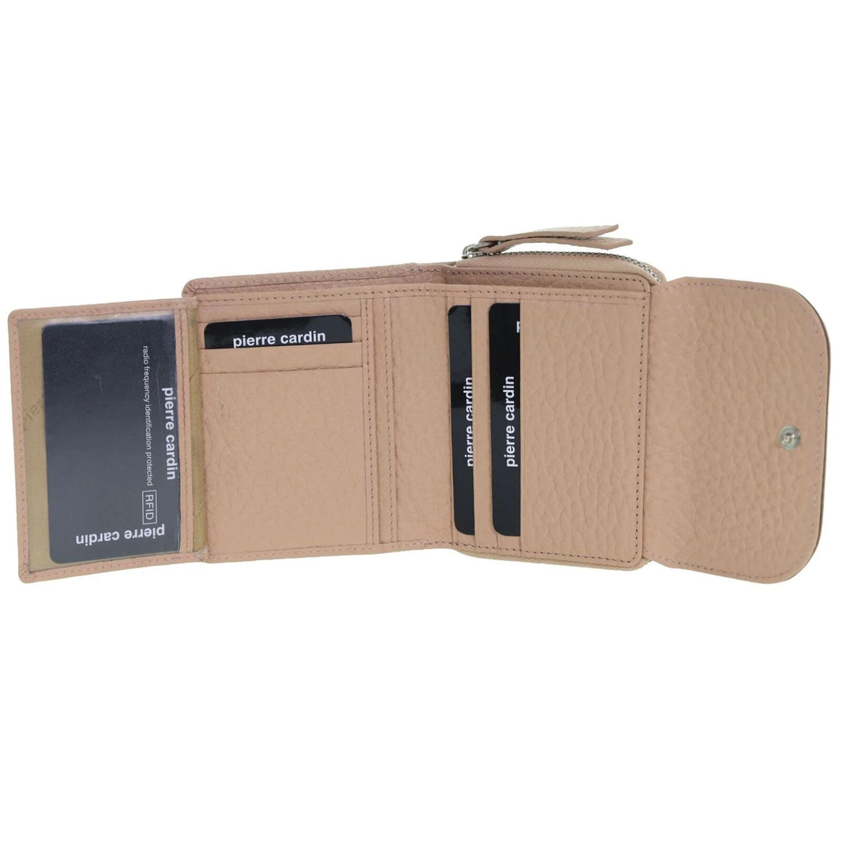 Pierre Cardin Ladies Leather Tri-Fold Tab Wallet - Blush/Taupe