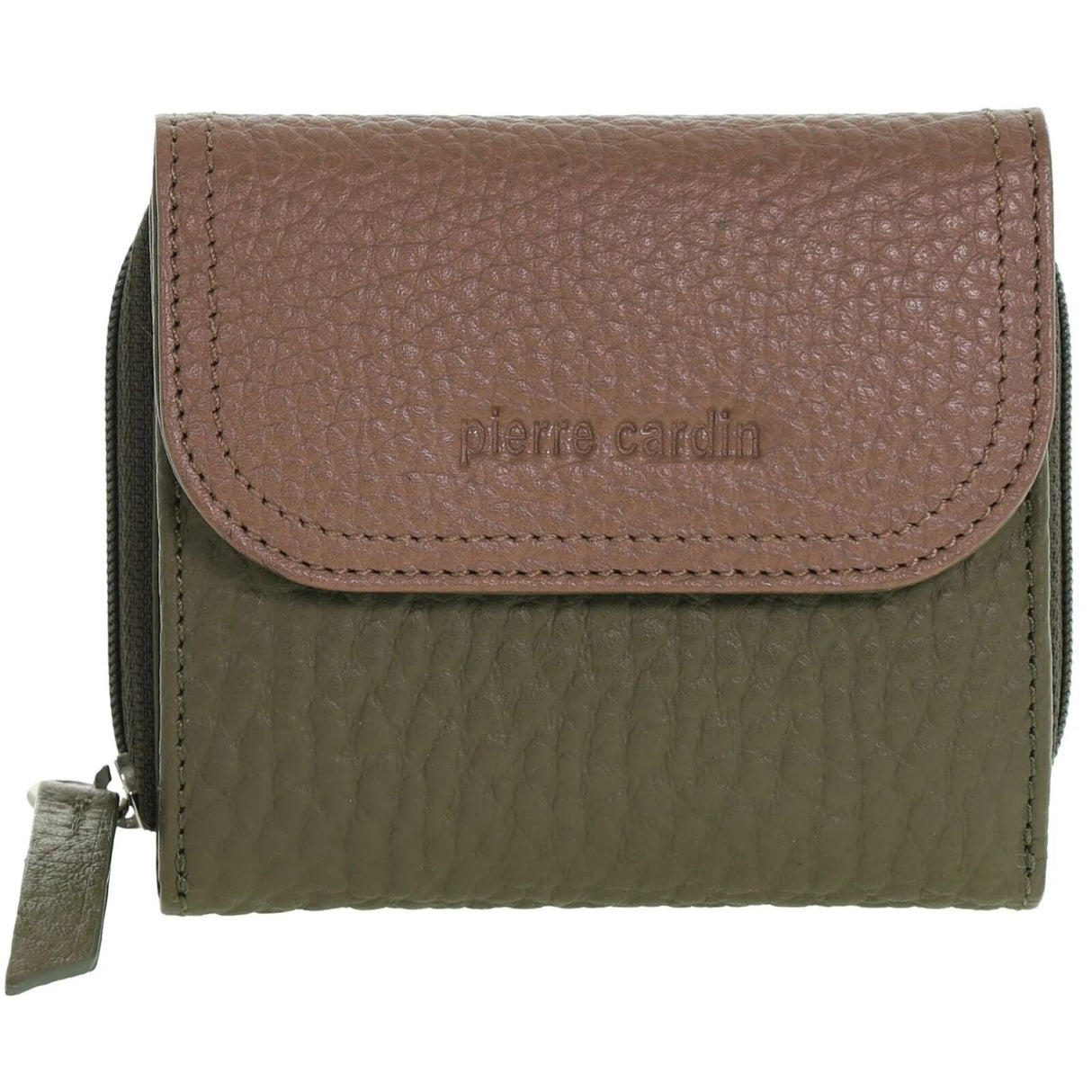 Pierre Cardin Ladies Leather Tri-Fold Tab Wallet - Green/Taupe