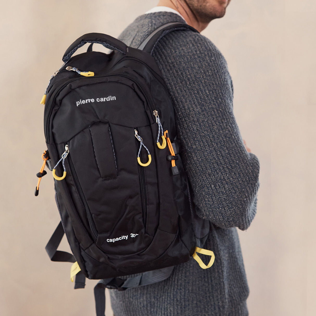 Pierre Cardin Mens 30L Nylon Adventure Backpack Bag - Black (Travel Hiking)