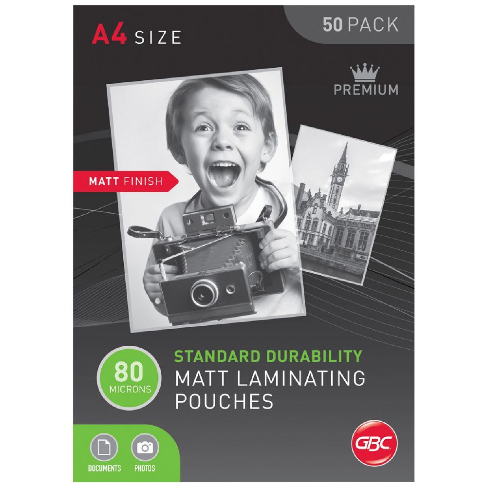 GBC Laminating Pouch A4 80 Micron Matte 50 Pack