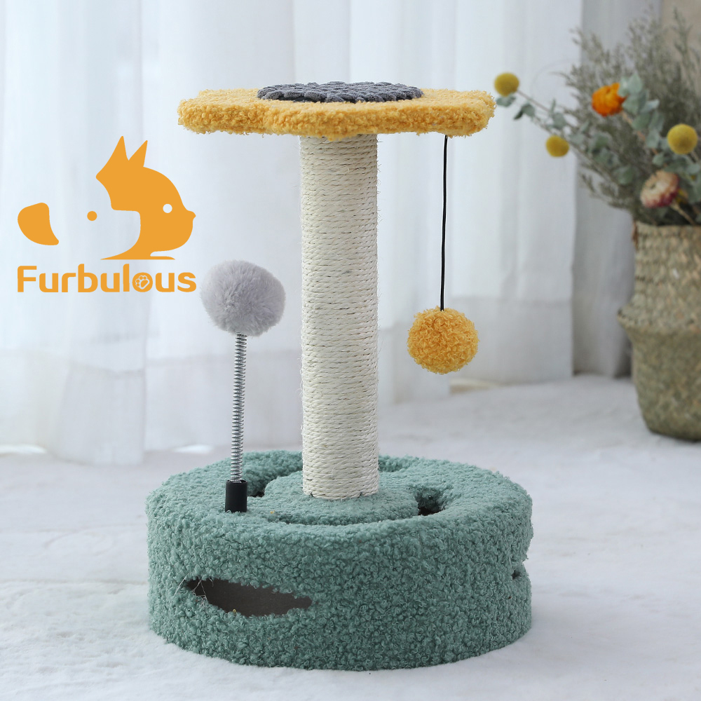 Furbulous Daisy Cat Scratching Post with 2 Bobs and Play Compartment