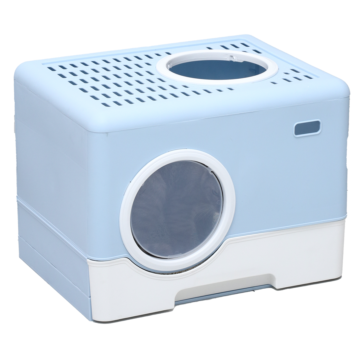 Furbulous Camera Shape Anti-Splashing Enclosed Cat Drawer Litter Box - Blue