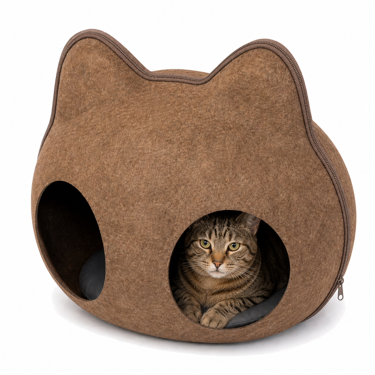 Cat Bed House Cave Nest w/ Pillow Igloo Cave in Brown (Detachable, Washable Sturdy Felt)