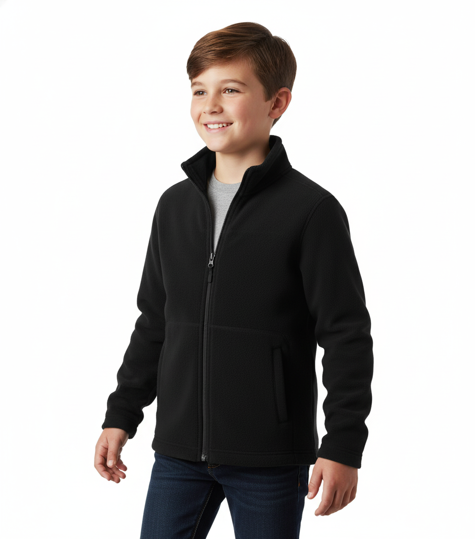 Kids Polar Fleece Full Zip Jumper Jacket Winter Warm in Black