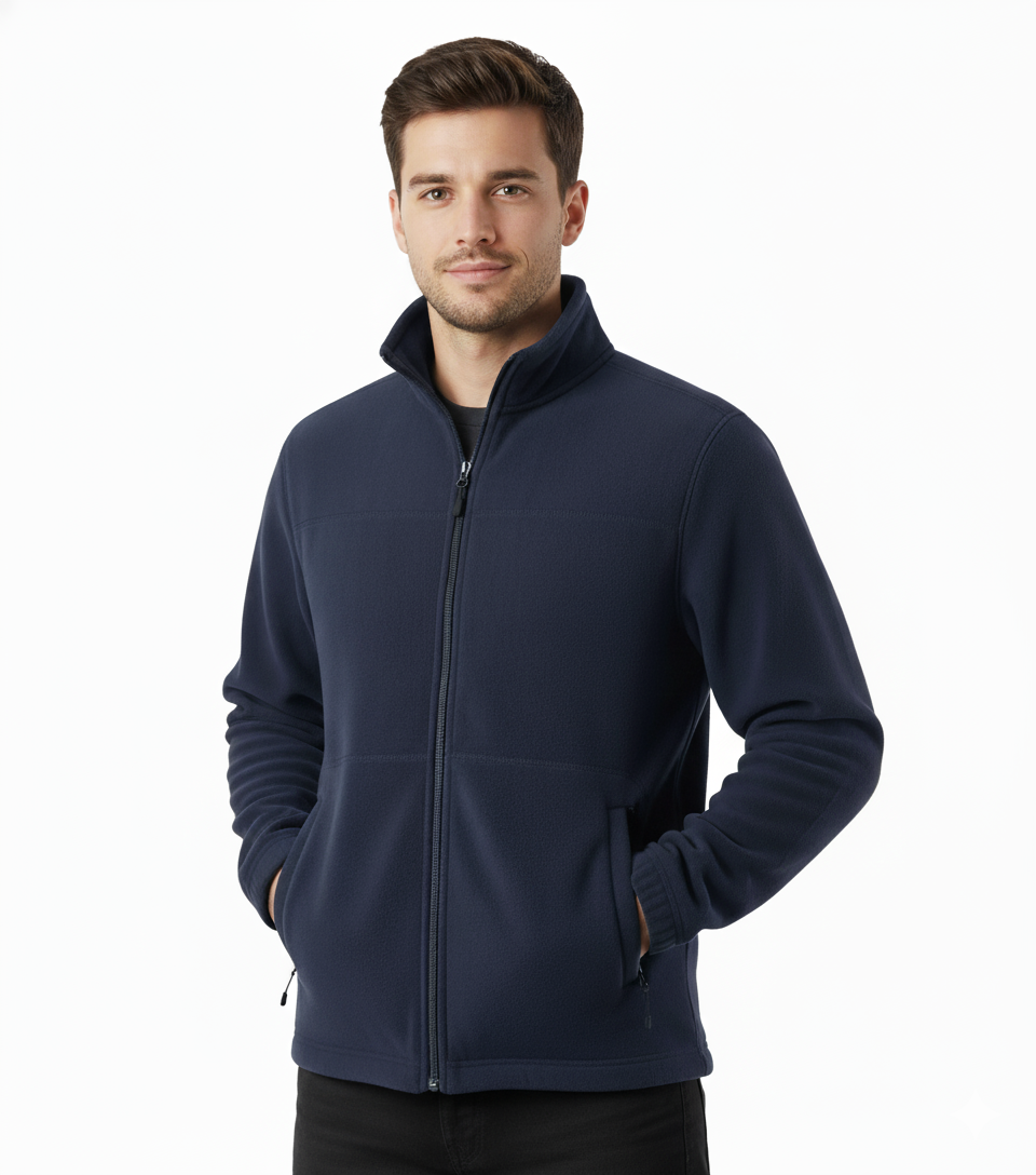 Mens Polar Fleece Full Zip Jumper Jacket Winter Warm in Navy Blue