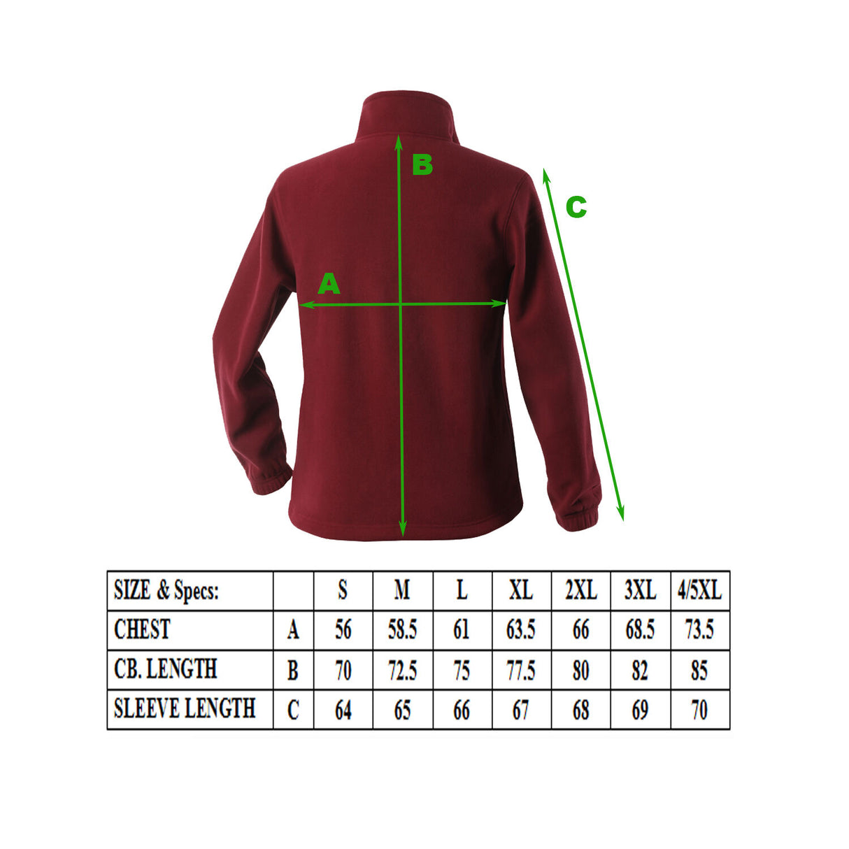 Mens Polar Fleece Full Zip Jumper Jacket Winter Warm in Burgundy
