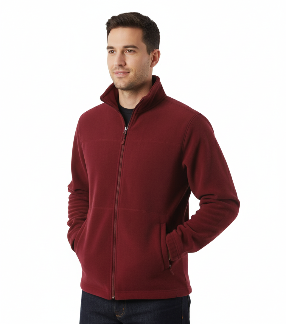 Mens Polar Fleece Full Zip Jumper Jacket Winter Warm in Burgundy