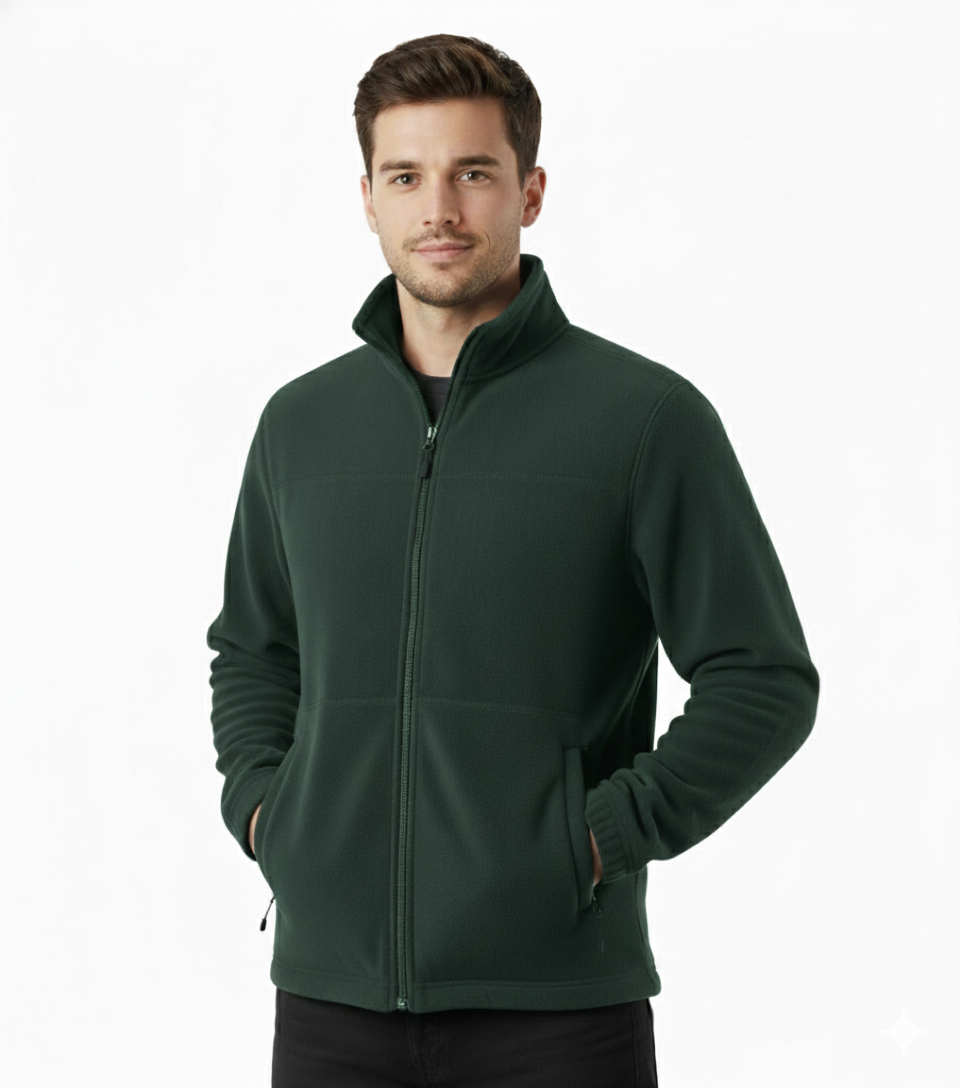 Mens Polar Fleece Full Zip Jumper Jacket Winter Warm in Bottle Green